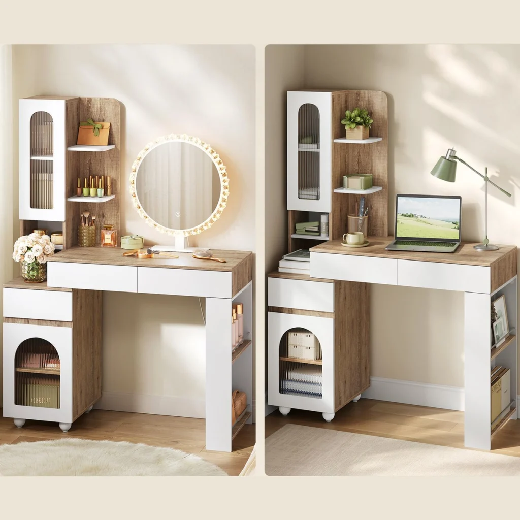 The same dressing table with its mirror, then as a desk