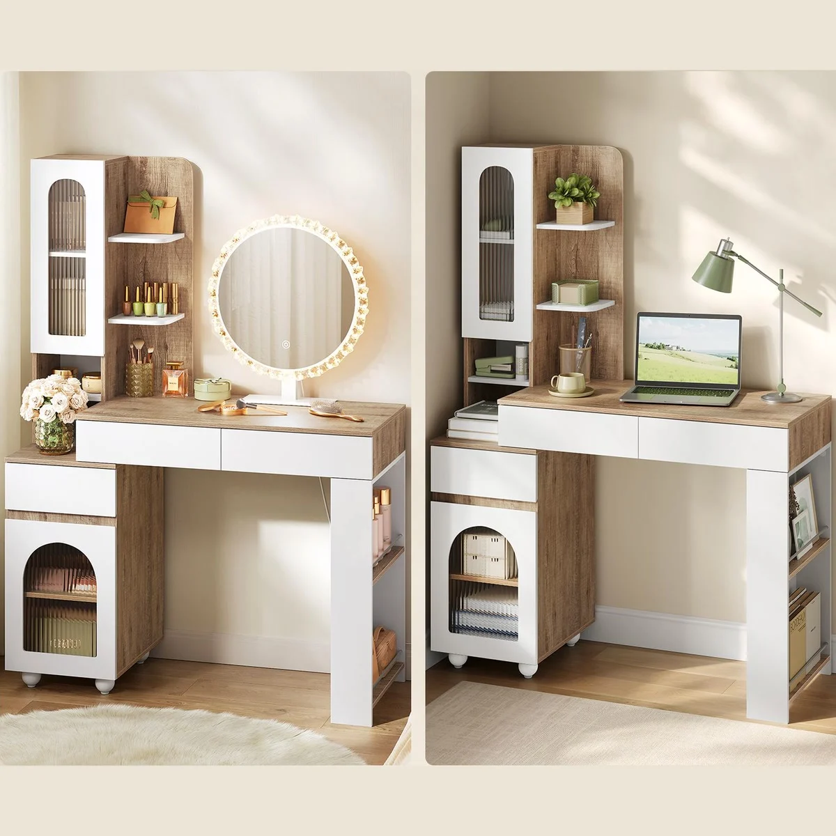 The same dressing table with its mirror, then as a desk