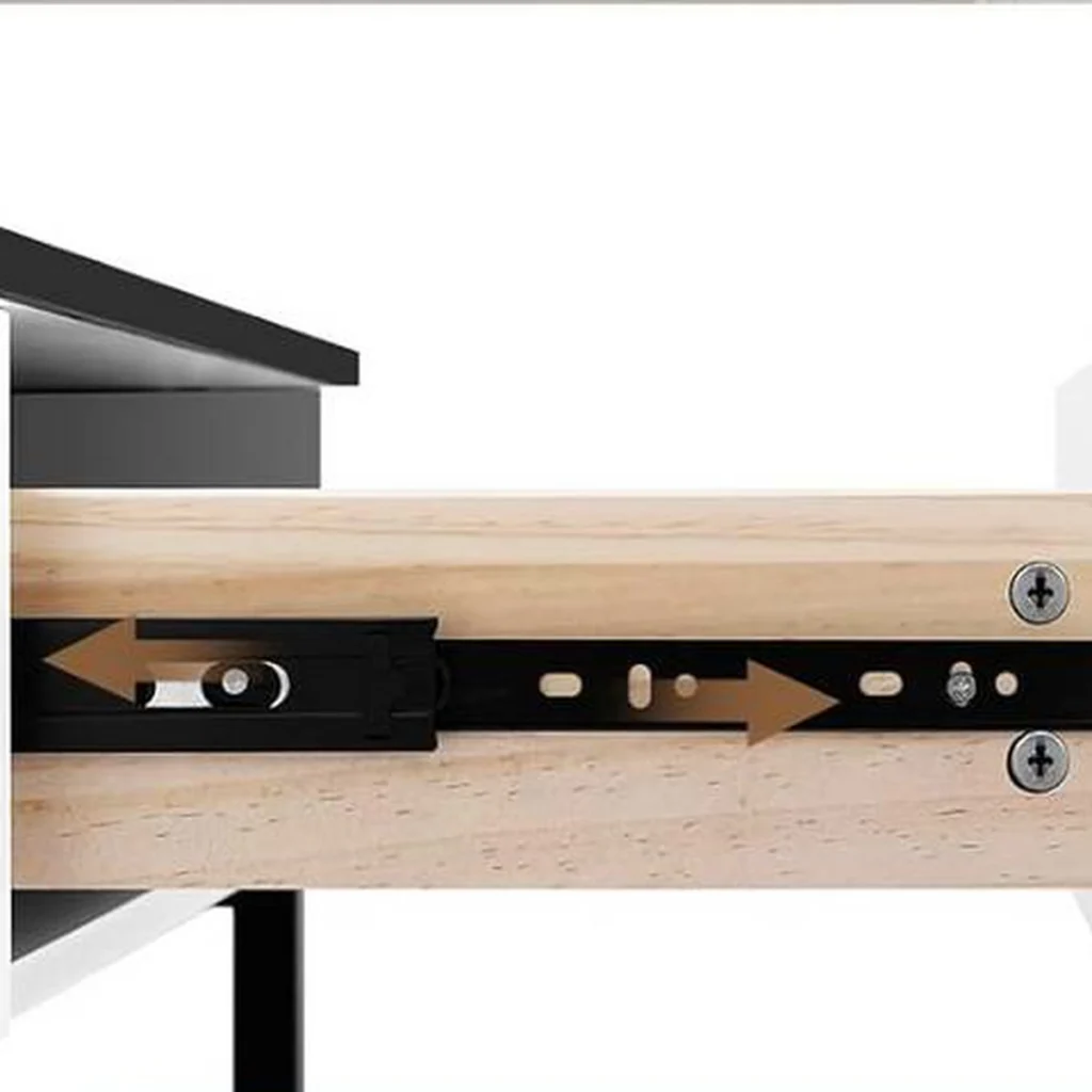 A solid wood drawer on its runners