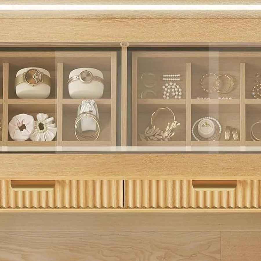 Jewellery stored under the tempered glass top
