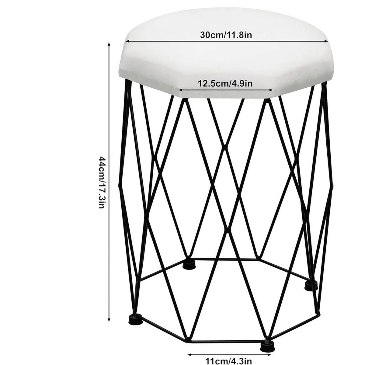 The velvet stool: 30 cm wide, 44 cm high